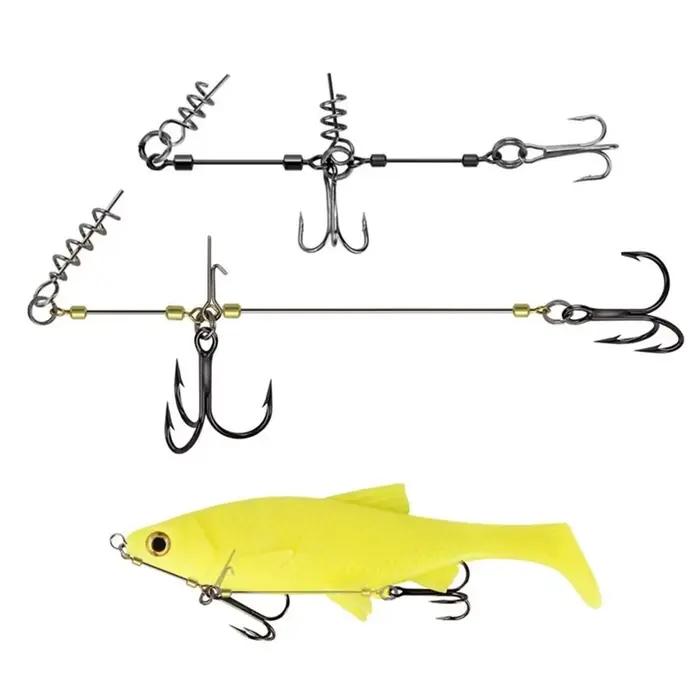 Hameçons assist avec vis et fil d'acier, rigs de pêche barbés pour appâts naturels et leurres