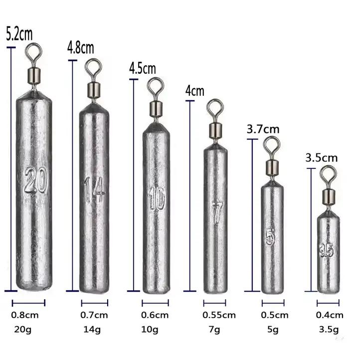 Kit plombs de pêche 15 pièces - Moule tube bullet de 3.5g à 20g pour mer et rivière