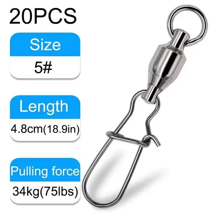 20PCS Swivel Snap Connector Pin Ball Bearing Rolling Ring Buckle Kit Pesca Lure 
