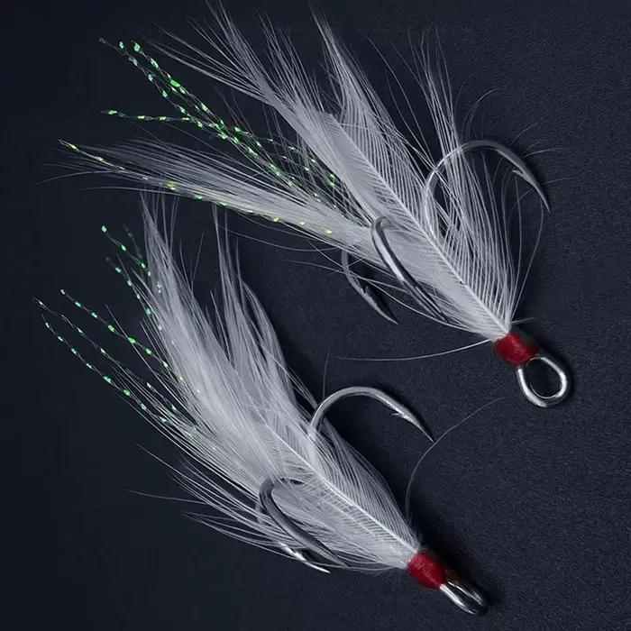 Hameçons triples à plumes 15 pièces - Acier nickelé anti-rouille pour pêche au leurre et carnassiers