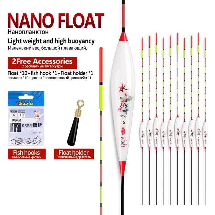 Kit pêche complet : 10 flotteurs + hameçons + repose-flotteur pour eau peu profonde
