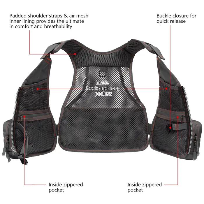 Gilet de pêche à la mouche Bassdash FV09 pour enfant et adolescent, taille ajustable et multiples