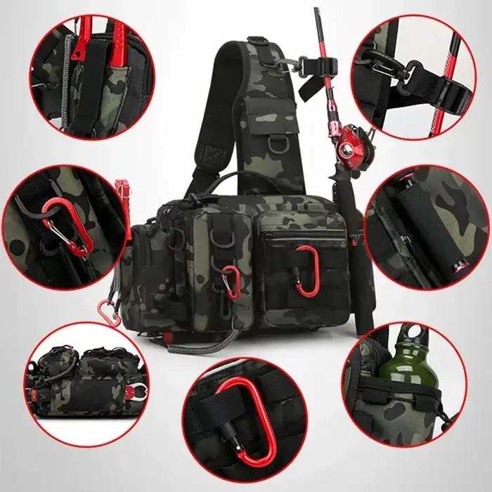 Sac à dos pêche avec porte-canne et rangement leurres - Sac banane technique pour hommes pêche à la mouche