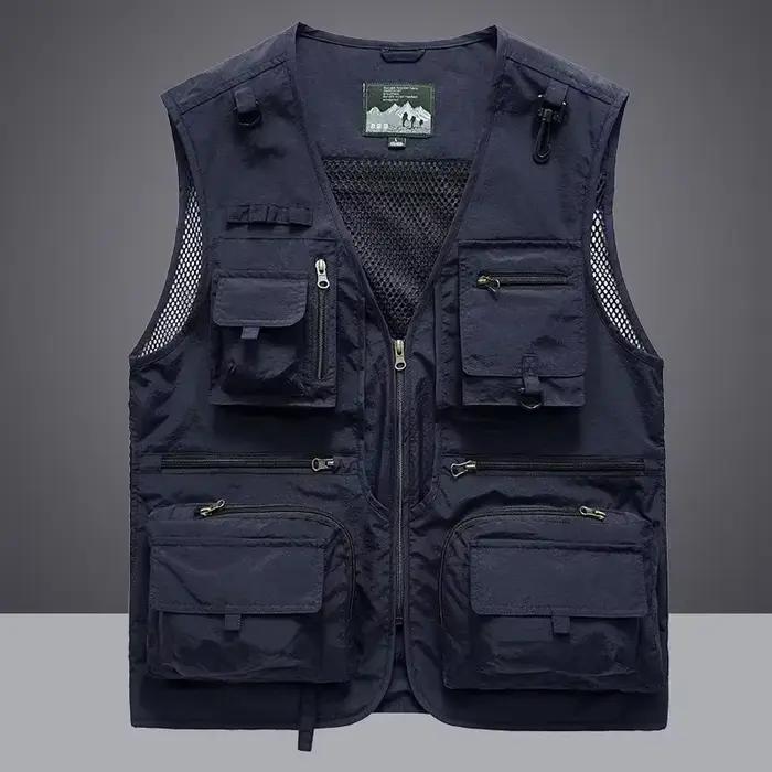 Veste photographe pêche multi-poches - Veste déchargement sans manches maille outils 6XL