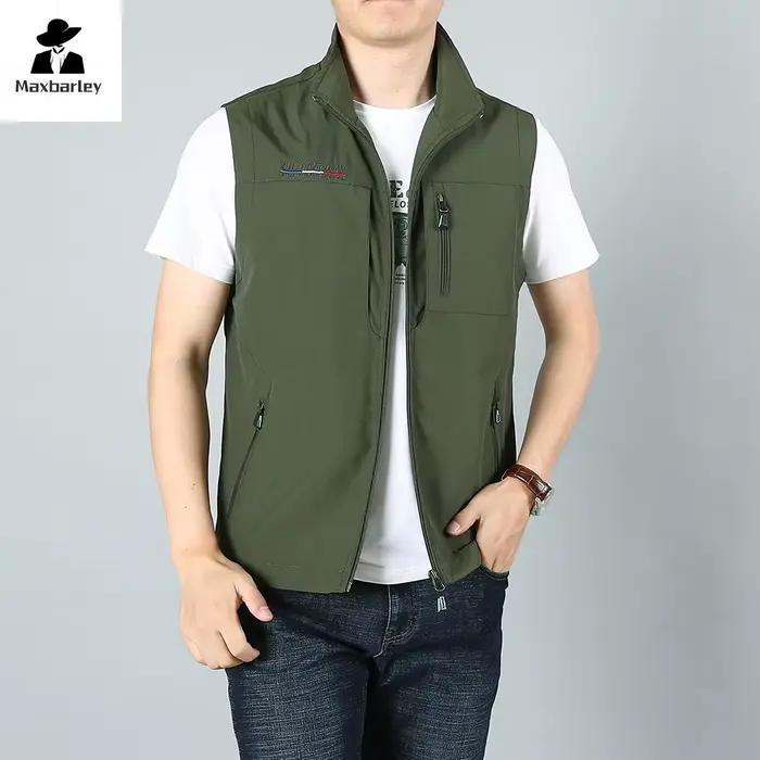 Veste de pêche sans manches homme 2024, à col montant et poches, pour randonnée et travail en extérieur