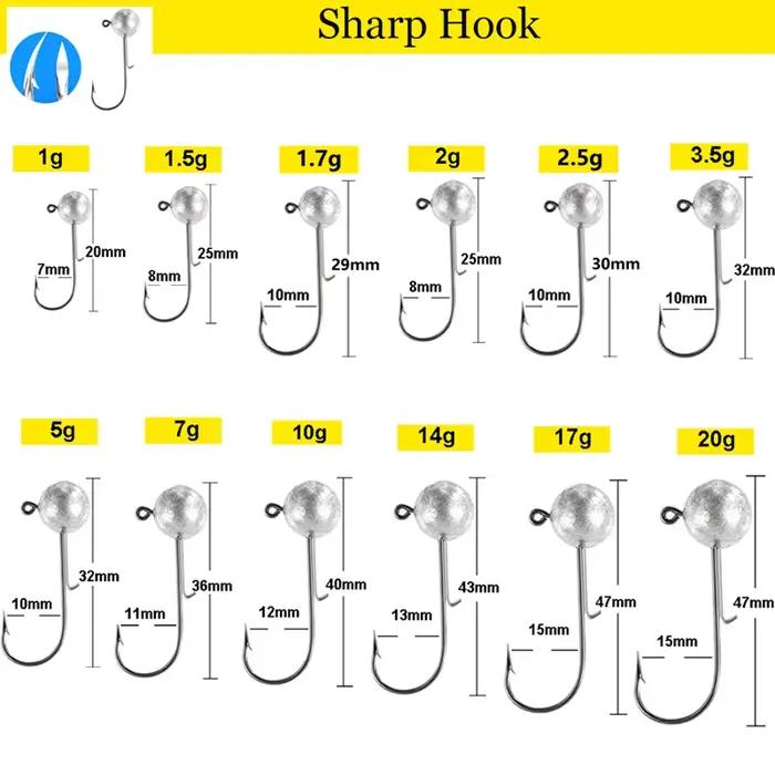 20 hameçons jigging head 1g à 20g pour bass brochet - leurres souples pêche verticale