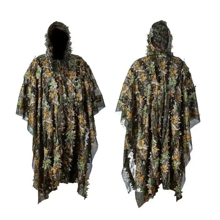Poncho camouflage feuilles 3D - Discret pour pêche en rivière et sous-bois