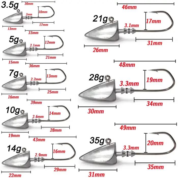 5 têtes plombées métal 3.5g à 35g - Hameçons sharp pour Texas Rig et leurres souples