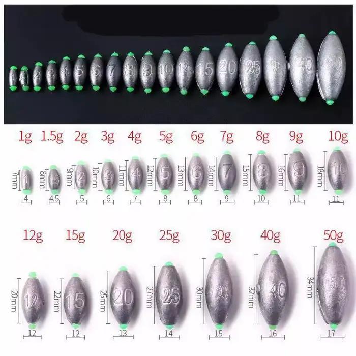 Plombs coulissants olive 2g à 30g pour la pêche de la carpe, lot de 5 ou 10 sinkers
