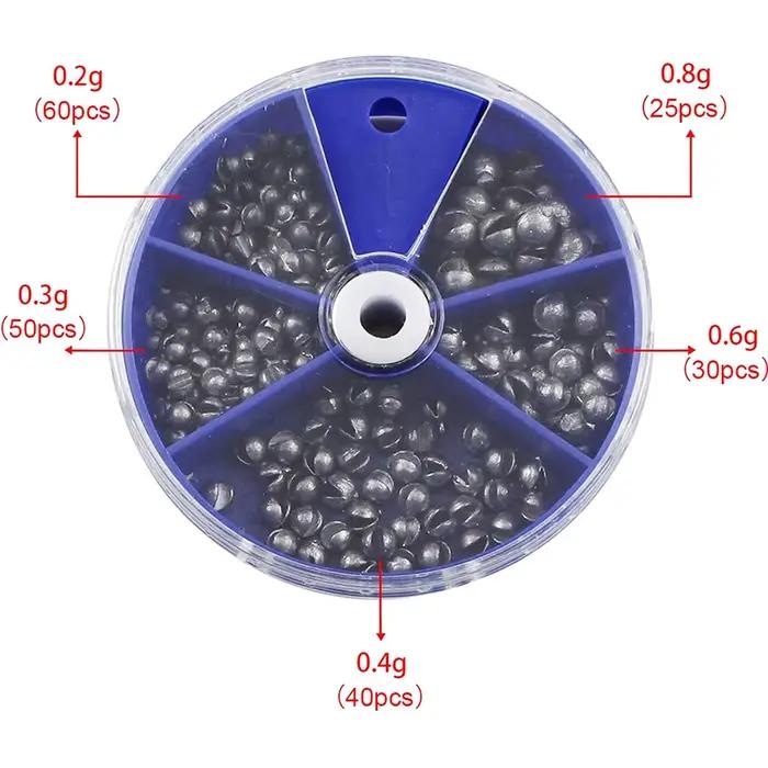 Kit de plombs de pêche 205 pièces avec plombs oeufs amovibles et 5 tailles pour ligne et accessoires