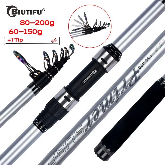 Canne surfcasting télescopique BIUTIFU 30T carbone 3.9m à 5.3m puissance 60-200g pour pêche du bord plage
