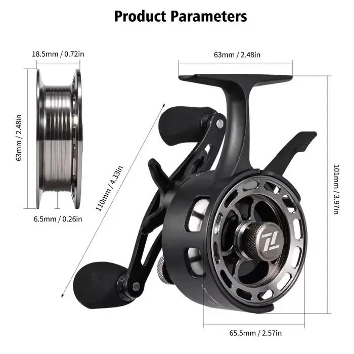 Moulinet pêche glace inline 3+1BB CNC grand tambour libération rapide lac gelé hiver