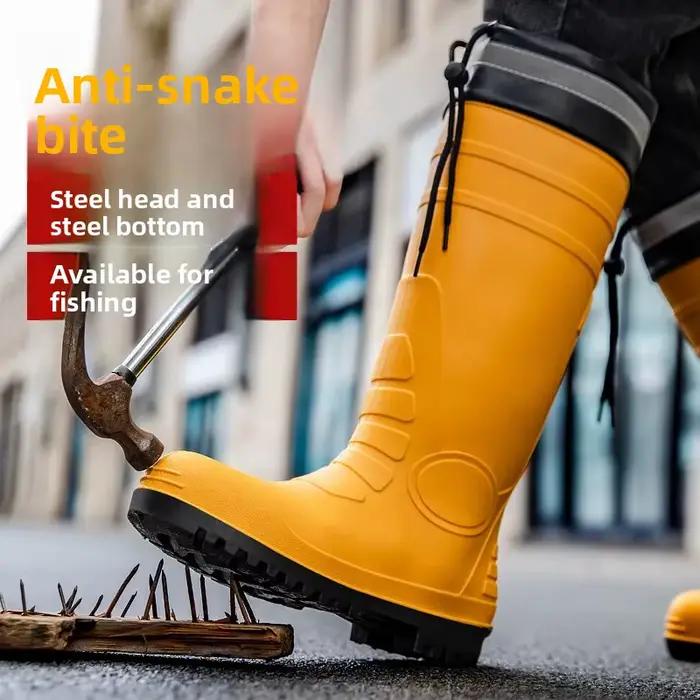 Bottes de sécurité pêche embout acier tube haut - Chaussures anti-écrasement durables PVC résistant