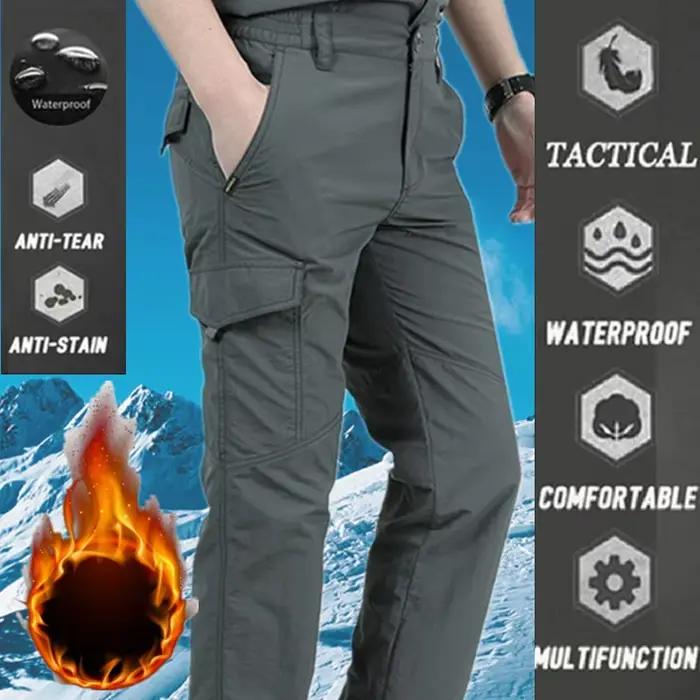 Pantalon cargo tactique hiver homme 2024 - Velours polaire - Chaud respirant pêche multi-poches