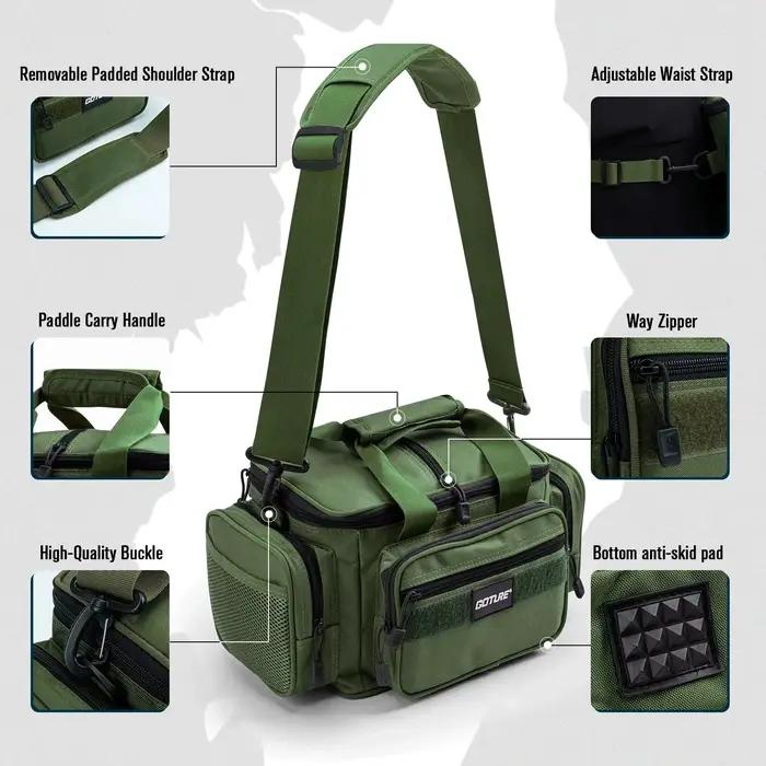 Sac pêche capacité 600D Oxford épaule 38x23x19cm cyclisme camping pique-nique équipement extérieur