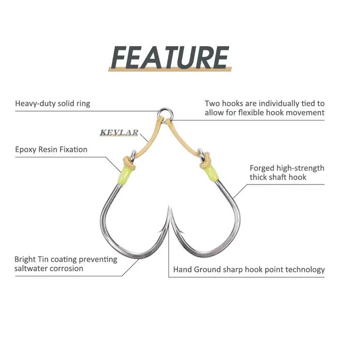 Hameçon mer robuste Noeby Heavy Duty à pointe super aiguille pour jig shore et gros poissons