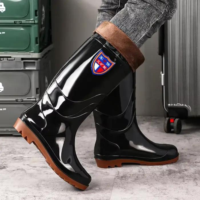 Bottes de pluie homme doublées polaire résistantes acides imperméables mi-hautes antidérapantes