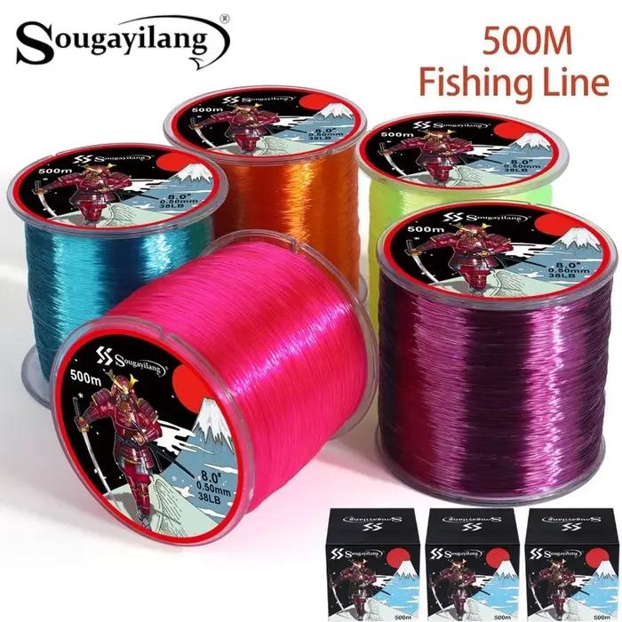 Ligne de pêche nylon 500 mètres haute résistance 7-38 lb avec revêtement fluorocarbone pour pêche en mer
