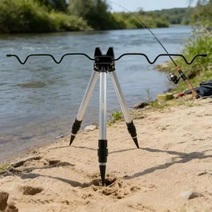 Support télescopique 3 branches pour canne de pêche en mer - trépied réglable avec base stable