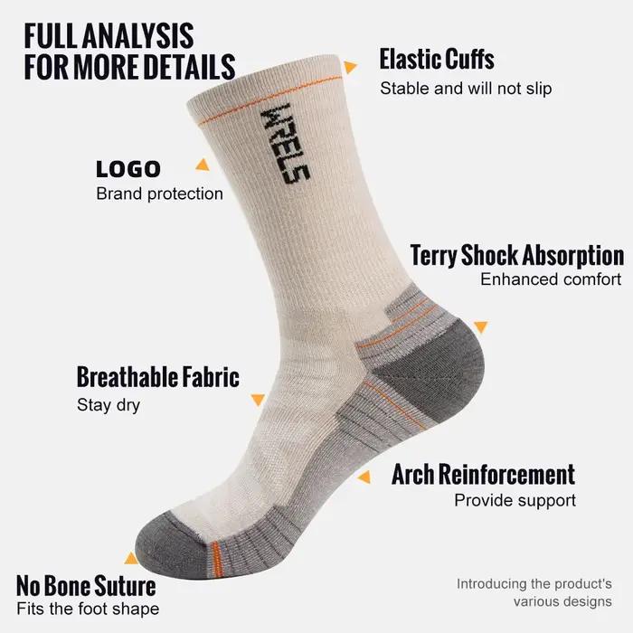 Chaussettes laine mérinos WRELS pêche randonnée hiver épaisses thermo-régulantes sport lot