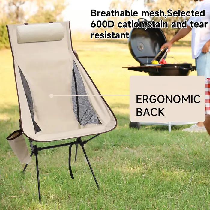 Chaise de camping pliante légère en aluminium et tissu 600D 150kg avec appui-tête pêche confort