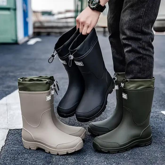 Bottes de pluie homme mi-mollet nouvelle mode outdoor antidérapantes légères imperméables tendance