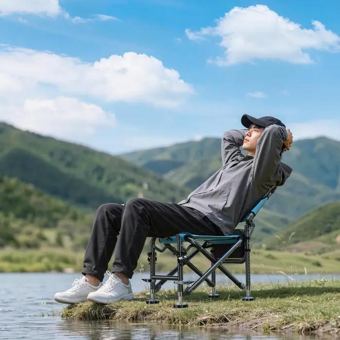 Chaise de pêche fonctionnelle pliante à dossier réglable avec accoudoirs et large assise