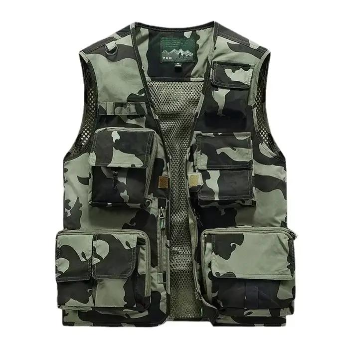 Veste de pêche respirante homme 6XL avec multiples poches pour équipement et photographie