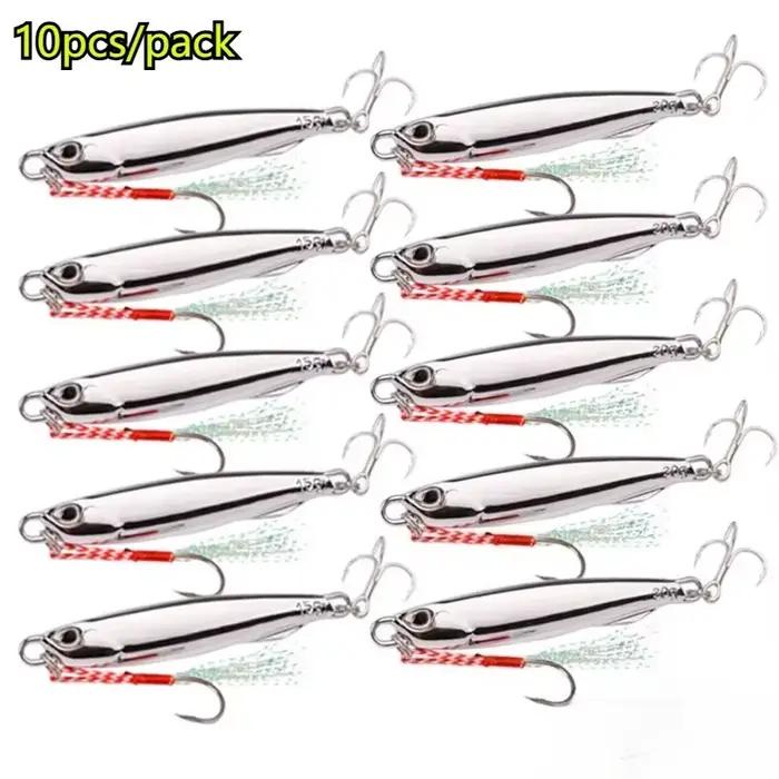 Lot de 10 leurres métalliques jig 20g 30g 40g pour pêche en mer et bar, appât cuivré