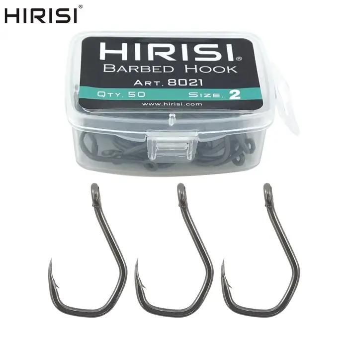 Hameçons de pêche Hirisi 50 pièces acier inoxydable carbone haute résistance avec œil et barbillon