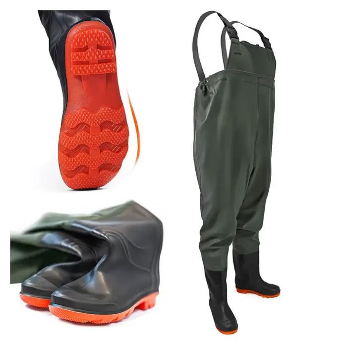 Waders de pêche en caoutchouc avec bretelles OMEGA taille 43 - Pantalon de pêche robuste pour eaux froides