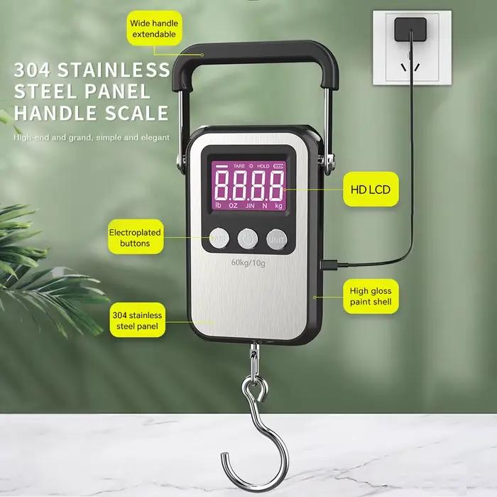 Pèse-bagages électronique rechargeable LCD 60kg/10g pour la pêche, voyage et pesée de poissons portable