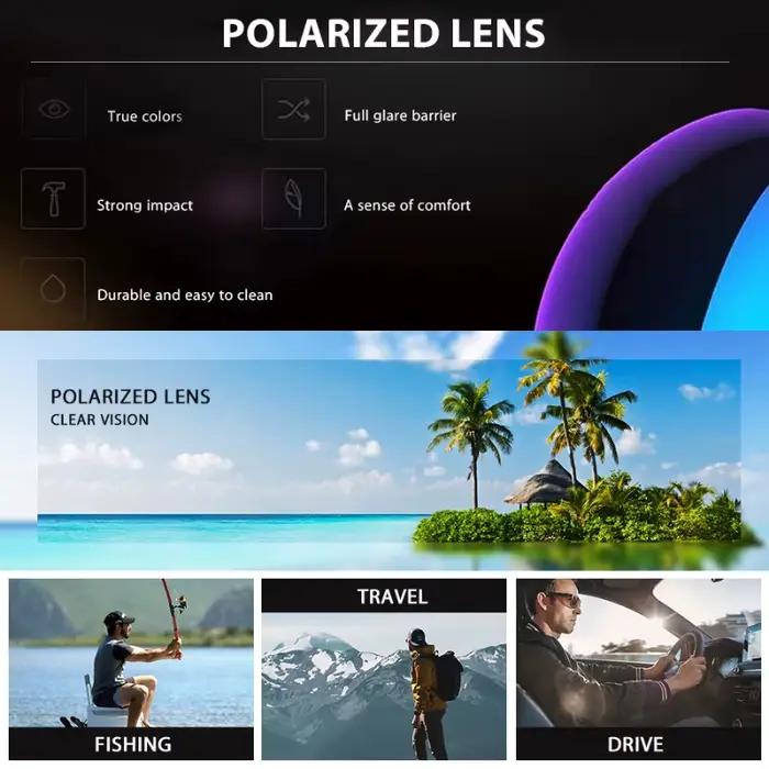 Lunettes de soleil de mode carrées polarisées pour homme anti-éblouissement pêche en mer et activités extérieures