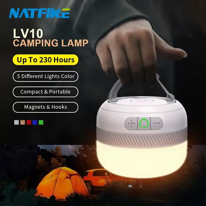 Lampe de camping NATFIRE LV10 rechargeable USB-C 230h, 5 couleurs pour tente, pêche de nuit et urgence en plein air