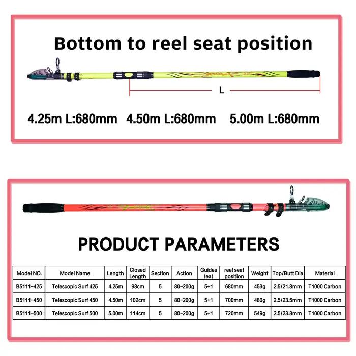 Canne à pêche surf télescopique BIUTIFU 4.5m carbone puissance 80-200g pour lancer longue distance surfcasting