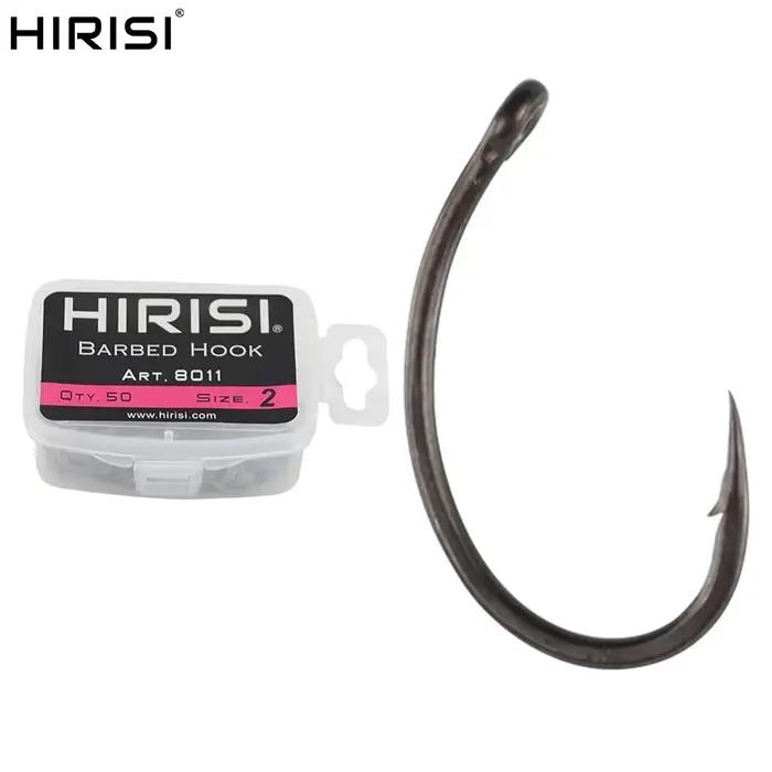 Hirisi 50 hameçons carpe barbelés acier carbone laqué - Matériel pêche eau douce en boîte retail