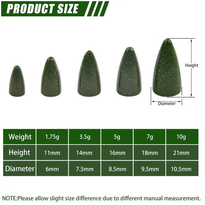 Plombs de pêche 10/15/20pcs forme balle - Poids 1.75g à 10g pour montages Texas rig et pêche du bass