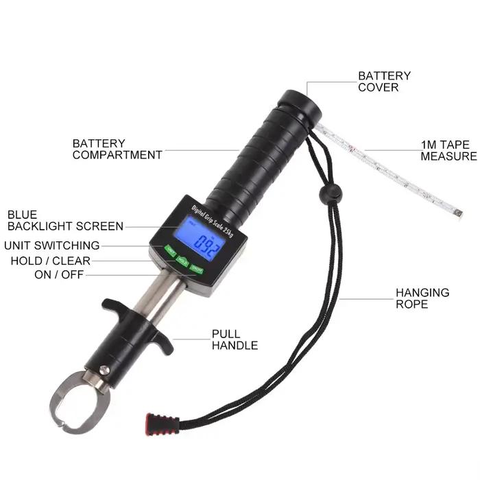 Pince de pêche numérique avec affichage électronique et mètre ruban - Grip en acier inoxydable étanche