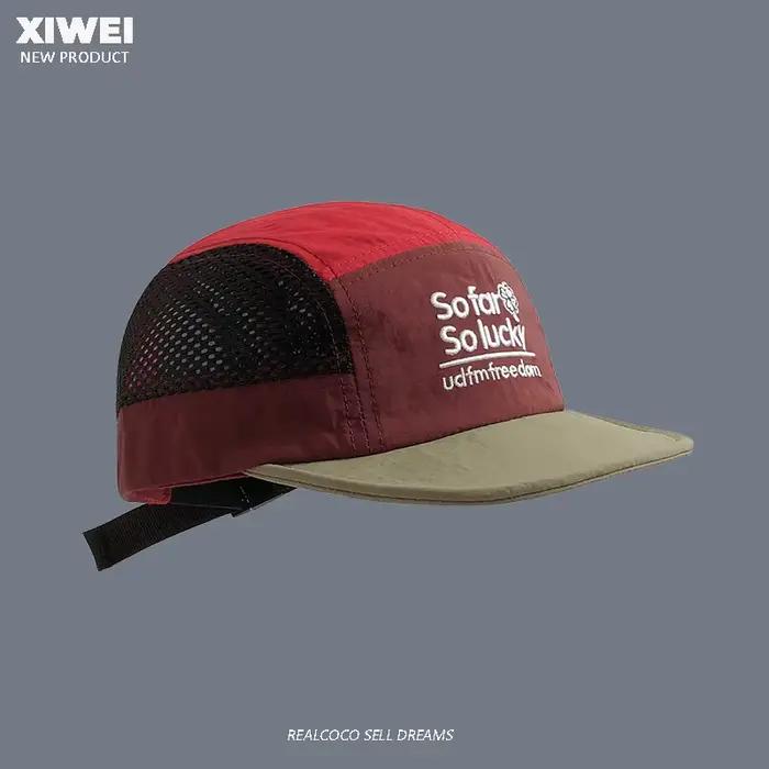 Casquette 5 panneaux coloris été broderie séchage rapide pêche sport mesh respirable unisexe