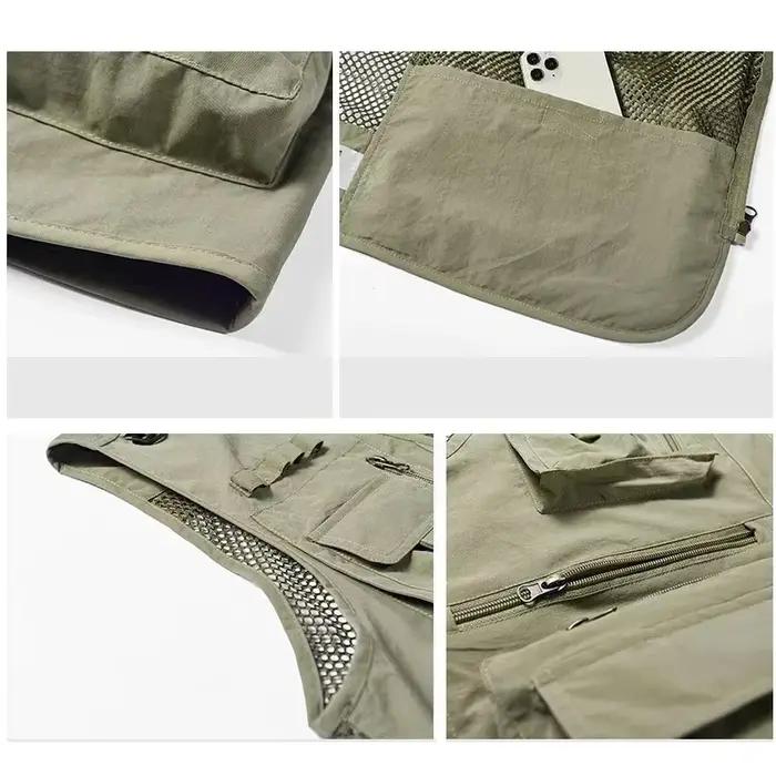 Veste photographe pêche multi-poches - Veste déchargement sans manches maille outils 6XL