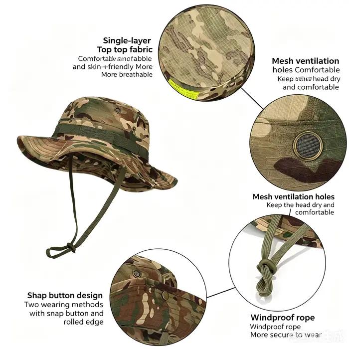 Casquette tactique camouflage multicam 2025 pour pêche randonnée et activités outdoor protection solaire bonnie bucket hat
