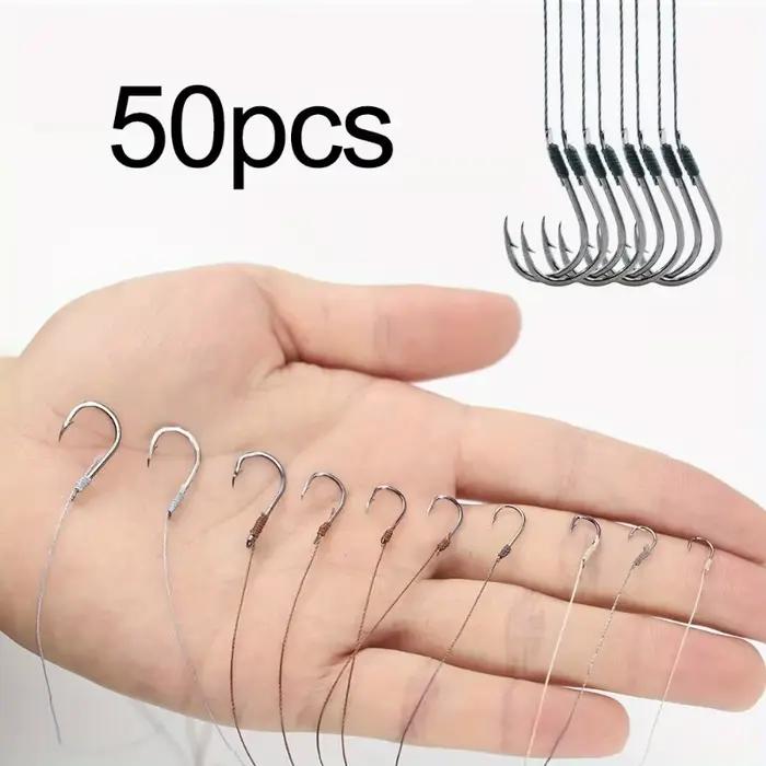 50 hameçons pré-montés Ackibbik pour pêche à la carpe avec ligne PE 3#-12# - Hooks micro taille