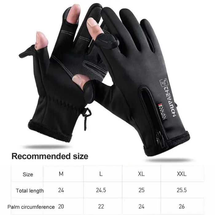 Gants pêche hiver 2 doigts flip imperméables velours chaud - protection pêche hommes femmes