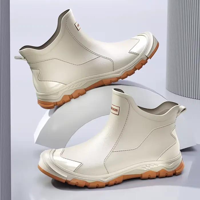 Bottes de chantier basses PVC à talon épais pour pêche construction antidérapantes confortables slip-on