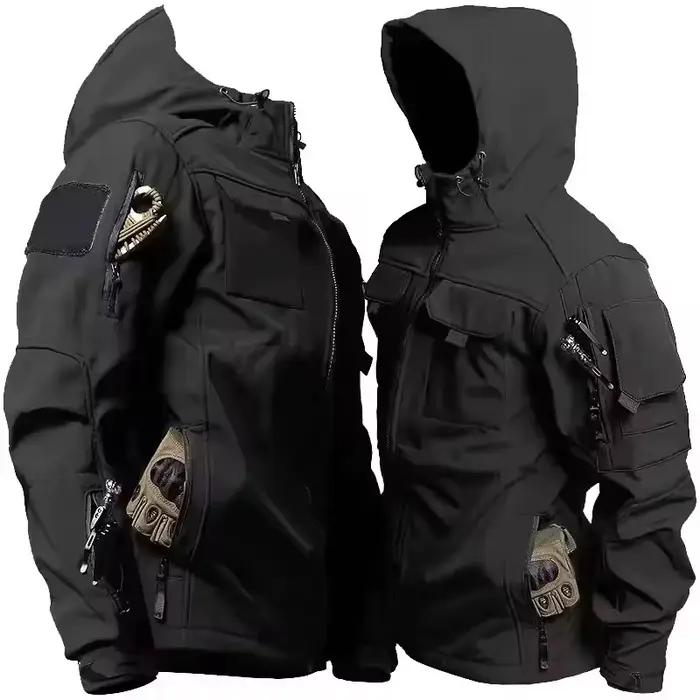 Veste tactique militaire homme imperméable coupe-vent avec capuche - Veste softshell multi-poches pour pêche hiver