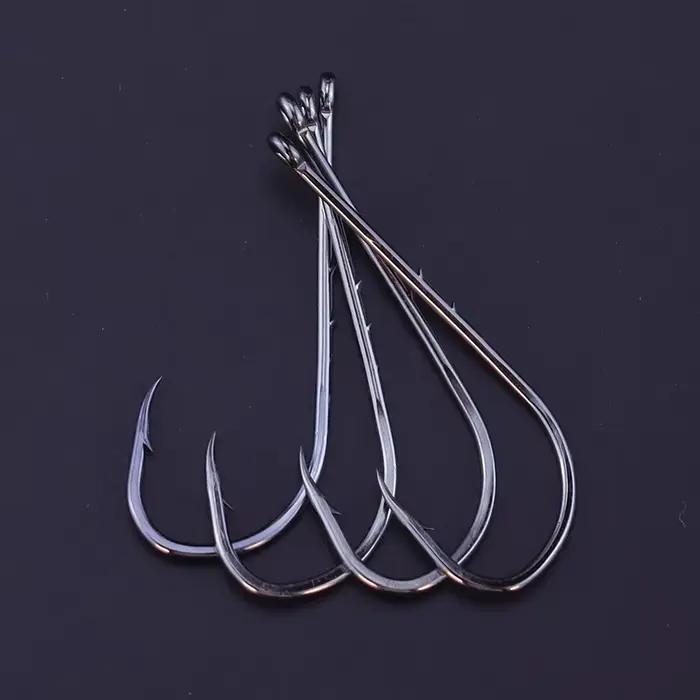 Lot de 50 hameçons pêche en mer acier haute teneur en carbone, longue tige double porte-appât