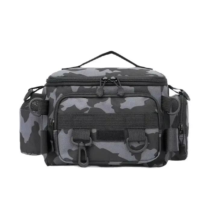 Sac ceinture épaule rangement équipement pêche noir avec porte-canne sports extérieurs pêche