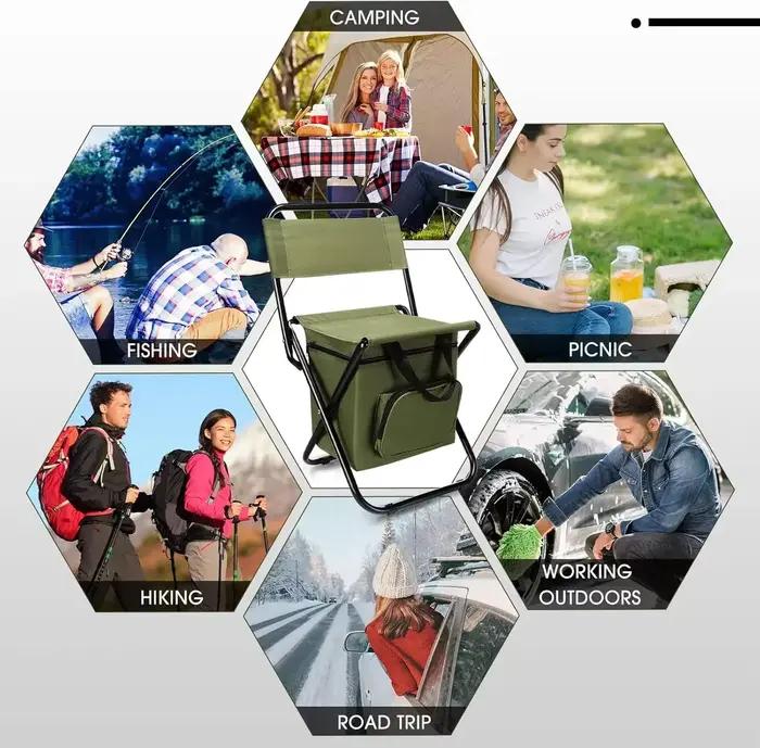 Chaise de pêche pliante avec glacière et dossier confortable pour camping plage et activités de plein air occassions spéciales