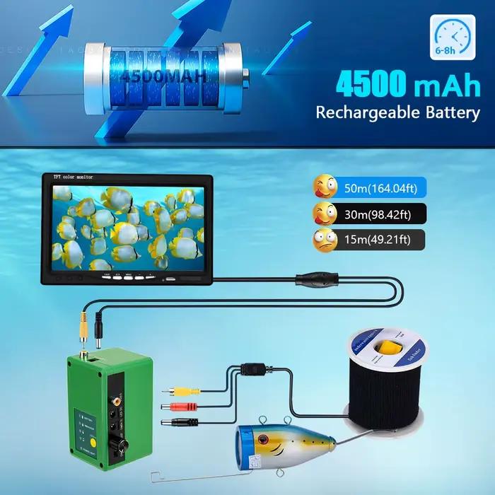 Caméra de pêche sous-marine 7 pouces avec éclairage LED - Pour pêche sur glace, mer et rivière jusqu'à 100m