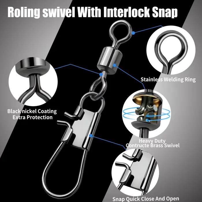 50-100 snaps interlock à émerillon roulant FishTrip - Acier inox pour pêche en mer